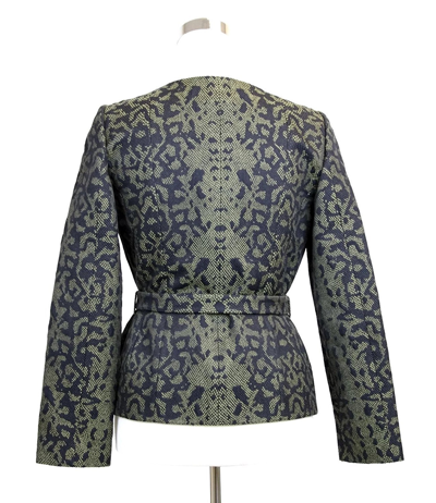 Gucci Womens Green Black Cotton Silk Acrylic Print Belt Runway Blazer Jacket 319227 In Green Black