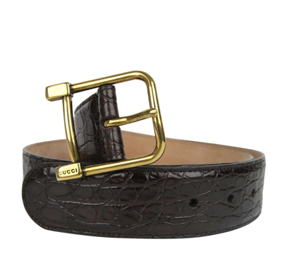 Shop Gucci Women's Gold Square Buckle Dark Brown Crocodile Belt 257319 E7i0t 2140