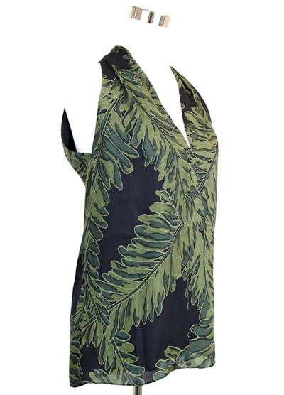Shop Gucci Women's Green Silk Halter Leaf Printed Top