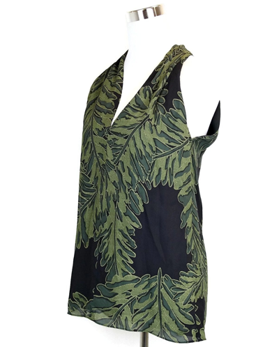 Shop Gucci Women's Green Silk Halter Leaf Printed Top