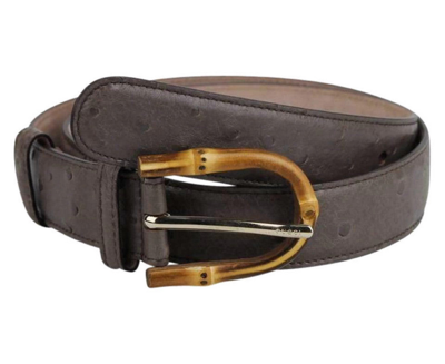 Shop Gucci Women's Grey Ostrich Leather Belt With Bamboo Buckle 322954 Lc80g 2137