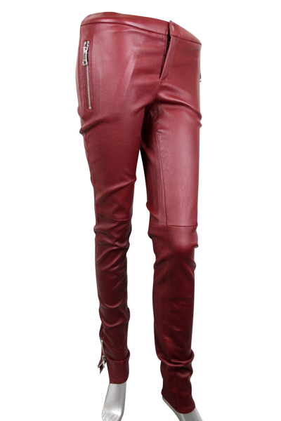 Gucci Women's Leggings Stretch Burgundy Lamb Leather Pant (38) In Burgundy