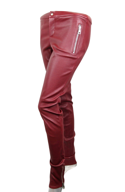 Shop Gucci Women's Leggings Stretch Burgundy Lamb Leather Pant (38)