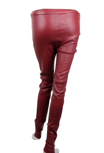 Gucci Women's Leggings Stretch Burgundy Lamb Leather Pant (38) In Burgundy