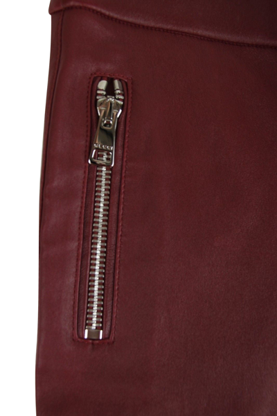 Gucci Women's Leggings Stretch Burgundy Lamb Leather Pant (38) In Burgundy