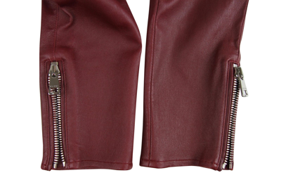 Shop Gucci Women's Leggings Stretch Burgundy Lamb Leather Pant (38)