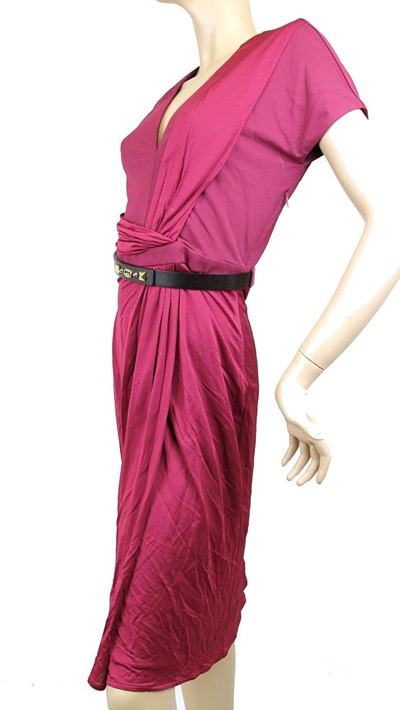Shop Gucci Women's Maroon Rayon Elastane V Neck Dress Belt