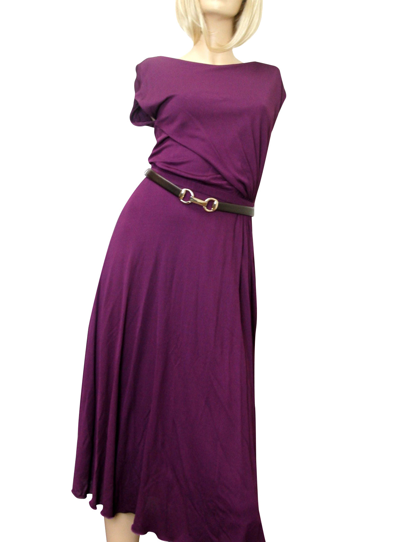 Shop Gucci Women's Purple Rayon Runway Dress With Leather Belt