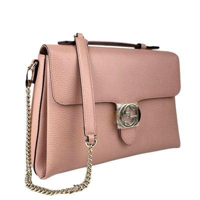 Shop Gucci Powder Pink Leather Large Interlocking G Crossbody Chain Bag