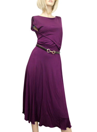Shop Gucci Women's Purple Rayon Runway Dress With Leather Belt