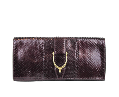 Shop Gucci Women's Python Soft Stirrup Clutch Bag 304719 In Plum