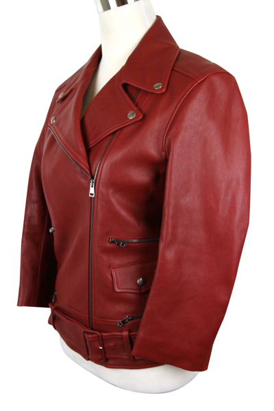 Gucci Women's Quilted Lining Red Biker Leather Jacket (g 38) In Red
