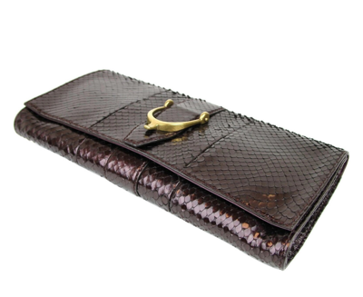Gucci Women's Python Soft Stirrup Clutch Bag 304719 In Plum
