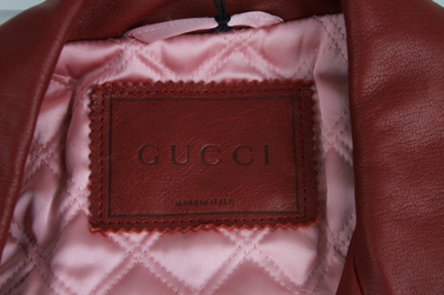 Gucci Women's Quilted Lining Red Biker Leather Jacket (g 38) In Red