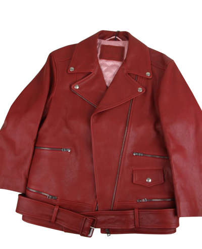 Gucci Women's Quilted Lining Red Biker Leather Jacket (g 38) In Red