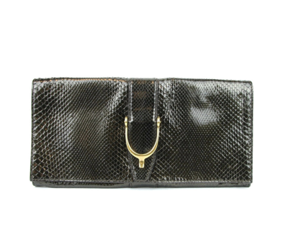 Gucci Women's Python Soft Stirrup Clutch Bag 304719 In Plum