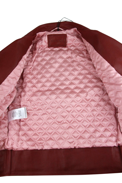Gucci Women's Quilted Lining Red Biker Leather Jacket (g 38) In Red