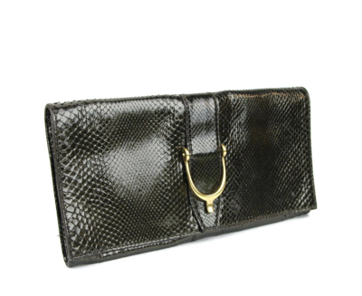 Gucci Women's Python Soft Stirrup Clutch Bag 304719 In Plum