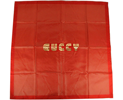 Gucci Women's Red Silk With Gold Star Print And "guccy" Logo Scarf 519591 6500 In Red