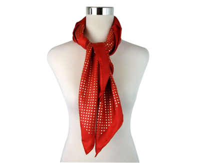 Gucci Women's Red Silk With Gold Star Print And "guccy" Logo Scarf 519591 6500 In Red