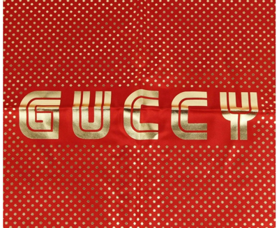 Gucci Women's Red Silk With Gold Star Print And "guccy" Logo Scarf 519591 6500 In Red