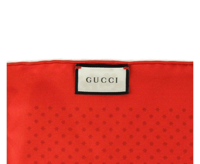 Gucci Women's Red Silk With Gold Star Print And "guccy" Logo Scarf 519591 6500 In Red