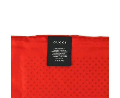 Gucci Women's Red Silk With Gold Star Print And "guccy" Logo Scarf 519591 6500 In Red