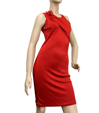 Shop Gucci Women's Red Rayon Dress With Flower Brooch