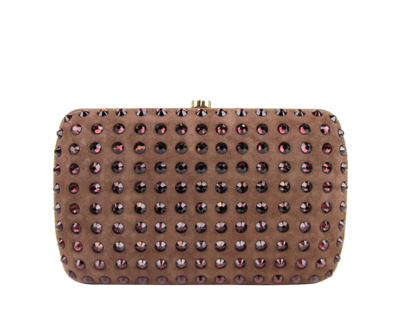 Shop Gucci Women's Suede Broadway Crystal Evening Clutch Bag 310005 In Brown