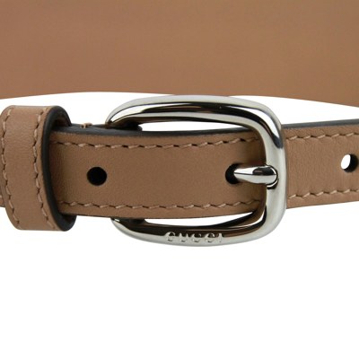 Gucci Women's Studded Skinny Silver Buckle Beige Leather Belt 388985 2754 In Beige