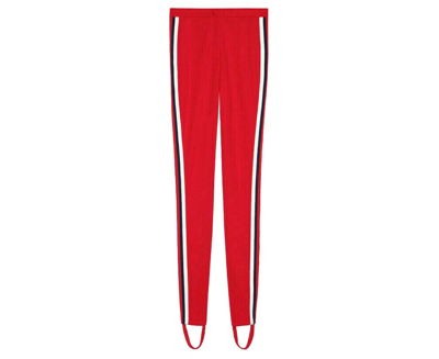 Gucci Women's Sylvie Red Legging Stirrup With Brb Web Stripe Pant (small) In Red