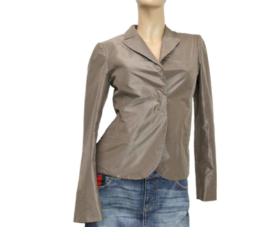 Shop Gucci Women's Taffeta Top Basic Jacket Blazer (38 It) In Taupe