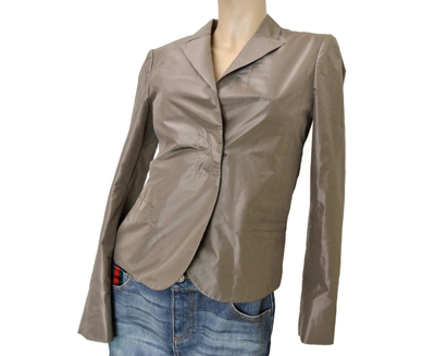 Shop Gucci Women's Taffeta Top Basic Jacket Blazer (38 It) In Taupe