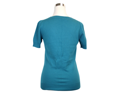 Shop Gucci Women's Top Lace Teal Rayon Cotton Nylon V-neck Sweater Detail In Blue