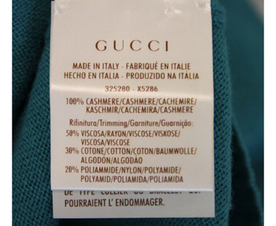 Gucci Womens Top Lace Teal Rayon Cotton Nylon V-neck Sweater Detail 325280 3760 In Blue