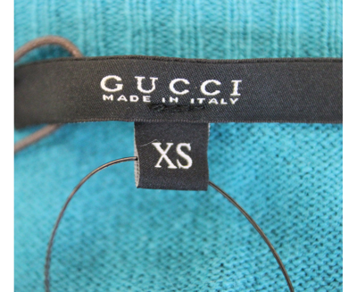 Gucci Womens Top Lace Teal Rayon Cotton Nylon V-neck Sweater Detail 325280 3760 In Blue