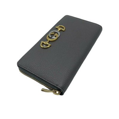 Shop Gucci Women's Zumi Grey Leather Zip Around Wallet With Metal Gg Logo In Gray