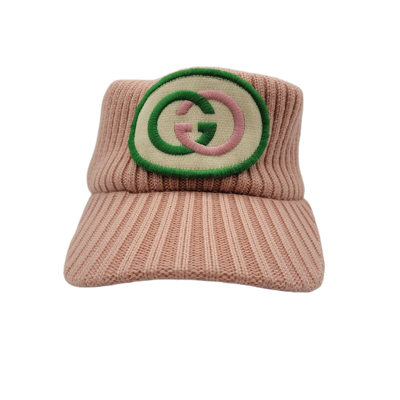 Shop Gucci Womens Pink Knitted Wool Embroidered Patch Head Band Visor S 577825 5900