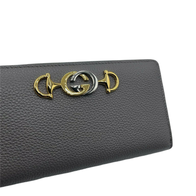 Gucci Women's Zumi Grey Leather Zip Around Wallet With Metal Gg Logo In Gray