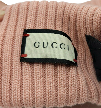 Shop Gucci Womens Pink Knitted Wool Embroidered Patch Head Band Visor S 577825 5900