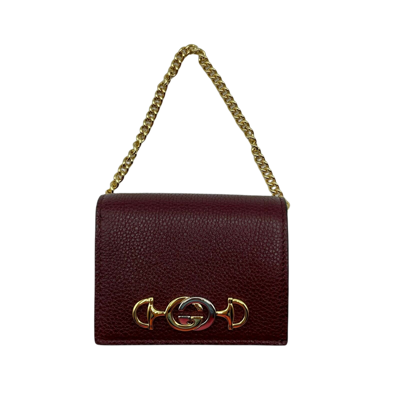 Gucci Zumi Burgundy Leather Gold Chain Bi-fold Mini Wallet 570660 6629 In Dark Red