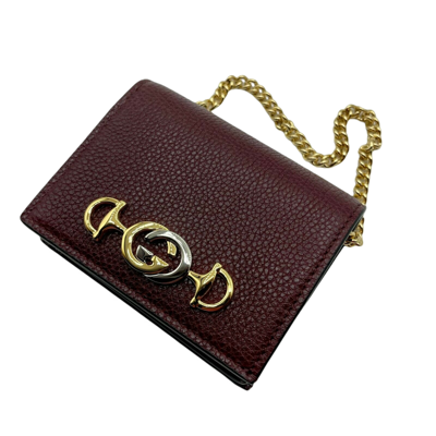 Gucci Zumi Burgundy Leather Gold Chain Bi-fold Mini Wallet 570660 6629 In Dark Red