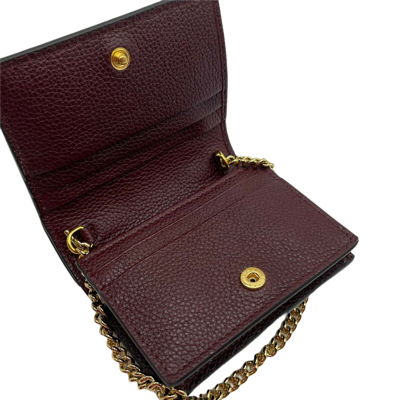 Gucci Zumi Burgundy Leather Gold Chain Bi-fold Mini Wallet 570660 6629 In Dark Red