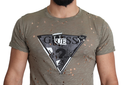 Shop Guess Brown Cotton Stretch Logo Print Men Casual Perforated Men's T-shirt