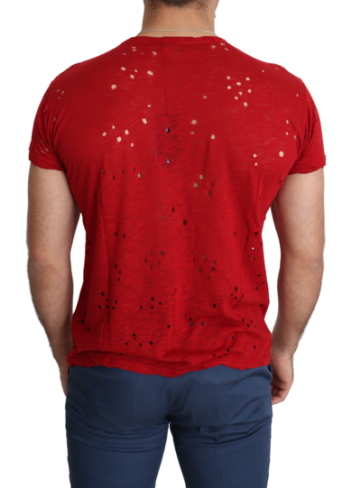 Guess Red Cotton Logo Print Men Casual Top Perforated T-shirt In Red