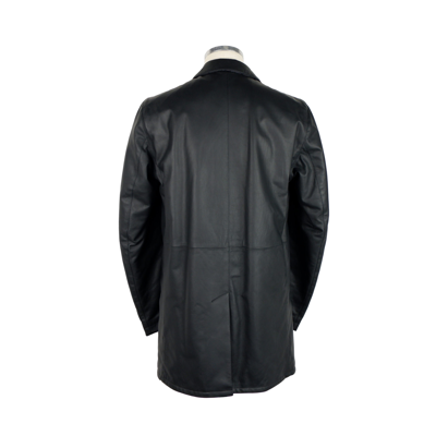 Shop Herno Black Leather Button Closure Jacket Men's Coat