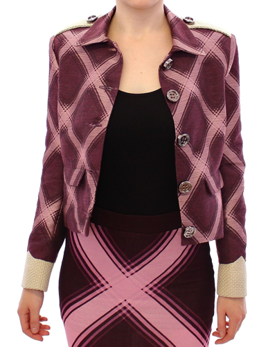 Shop House Of Holland Check Trench Coat Blazer Purple Women's Jacket In Multicolor