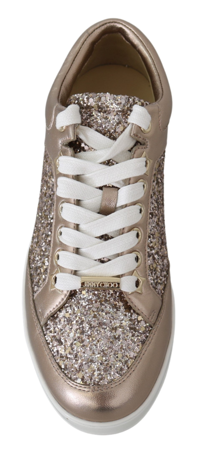 Shop Jimmy Choo Ballet Pink Leather Miami Women's Sneakers In Gold And Pink