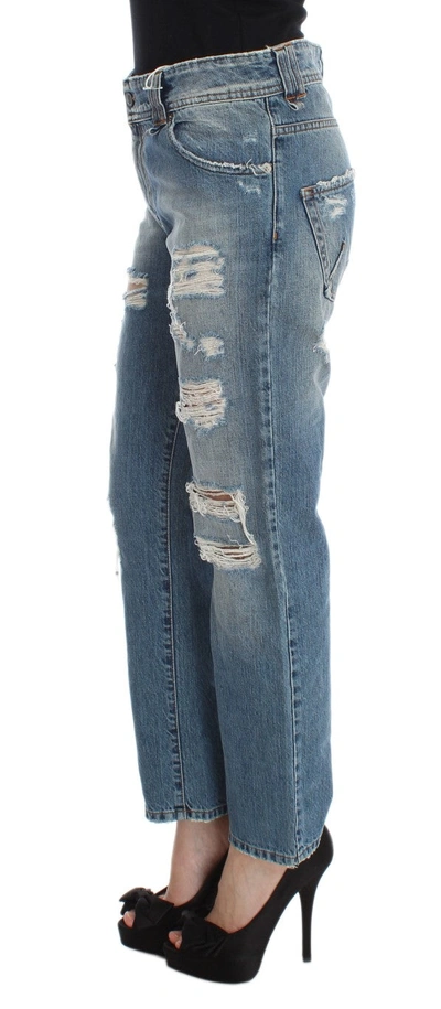 Shop John Galliano Blue Wash Cotton Boyfriend Fit Cropped Women's Jeans