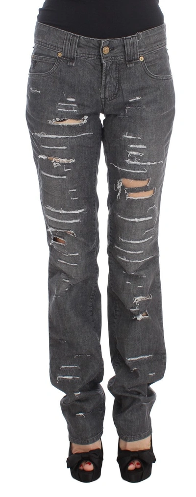 Shop John Galliano Gray Wash Cotton Torn Straight Fit Women's Jeans